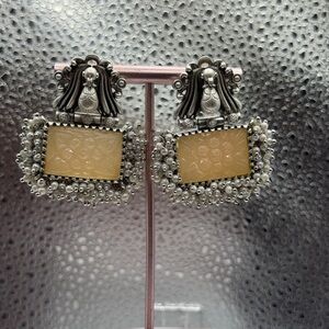 Silver and Beige Statement Earrings with pearl detailing